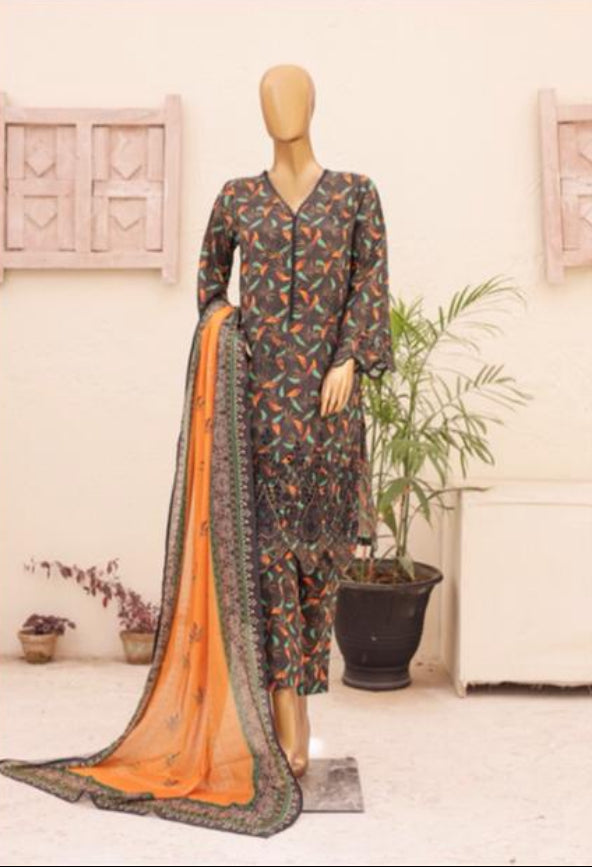 Eid Tara Bagh Exclusive Chicken Kari 3 Piece Lawn Wear - BROWN/ORAGNE Dupatta Centre Eid Tara Bagh Exclusive Chicken Kari 3 Piece Lawn Wear - BROWN/ORAGNE Dupatta Centre