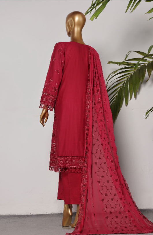 Cross Slub with Chiffon Embroidered Dupatta