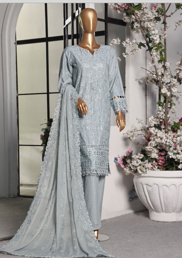 Cross Slub Collection With Chiffon Embroidered Dupatta