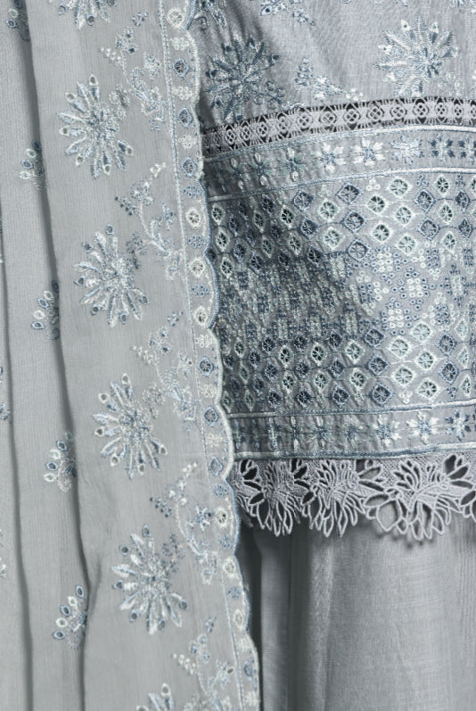 Cross Slub Collection With Chiffon Embroidered Dupatta