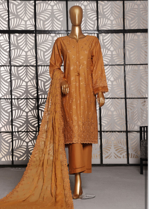 Cross Slub With Chiffon Embroidered Dupatta