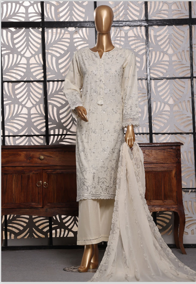 Cross Slub With Chiffon Embroidered Dupatta