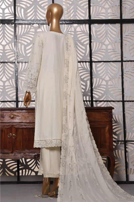 Cross Slub With Chiffon Embroidered Dupatta