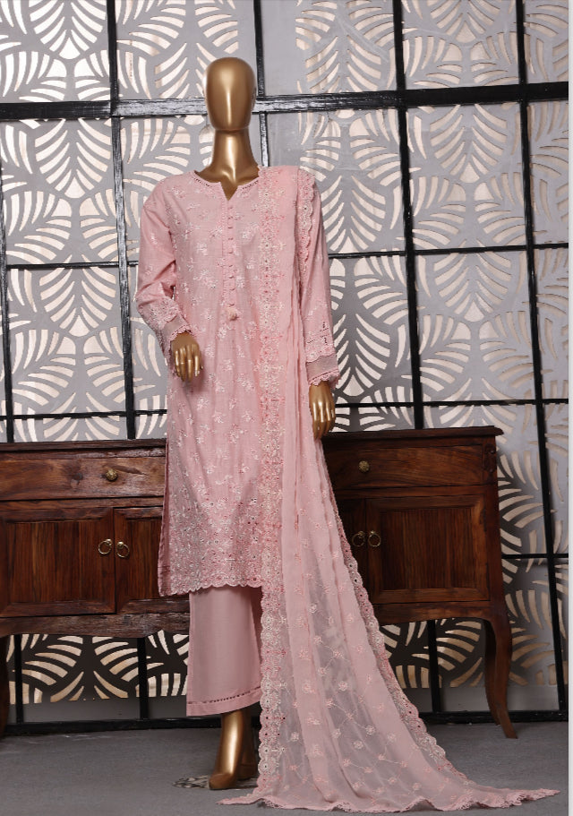 Cross Slub With Chiffon Embroidered Dupatta