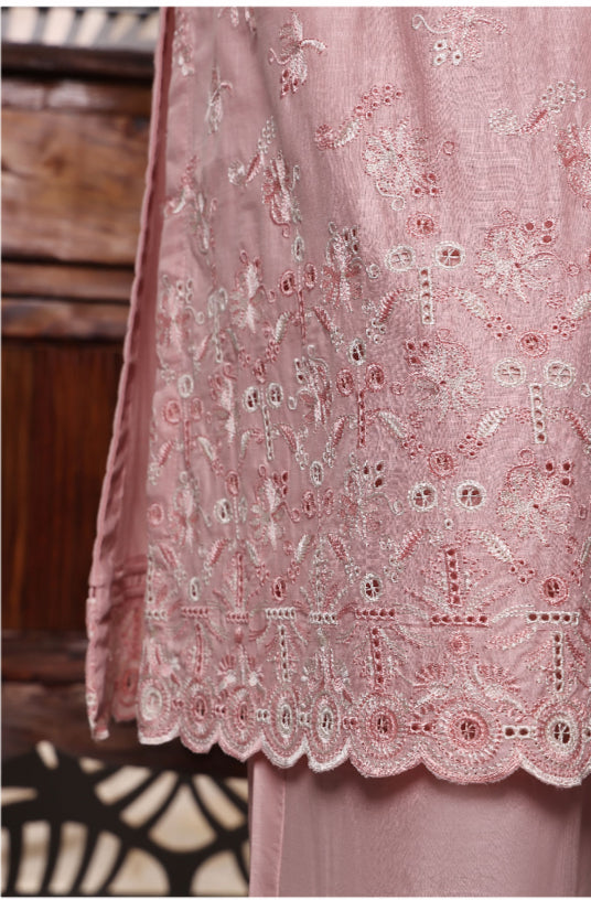 Cross Slub With Chiffon Embroidered Dupatta