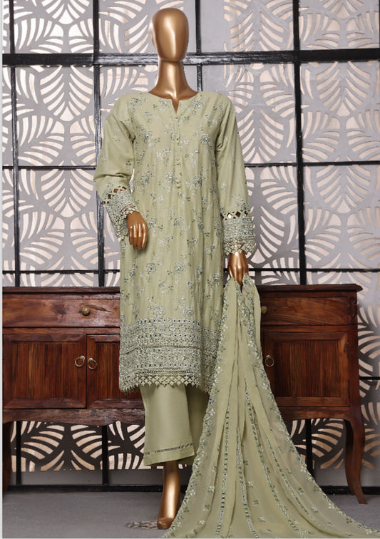 Cross Slub With Chiffon Embroidered Dupatta