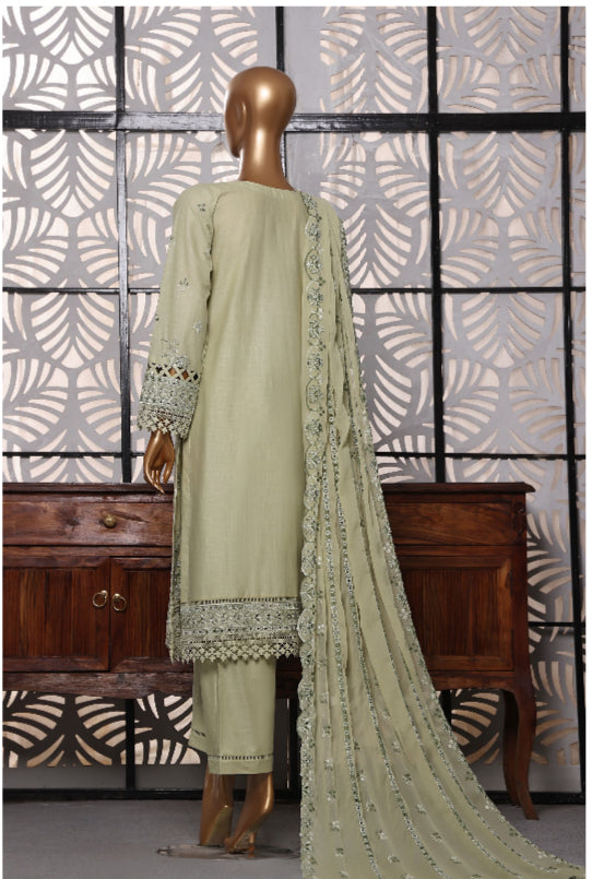 Cross Slub With Chiffon Embroidered Dupatta