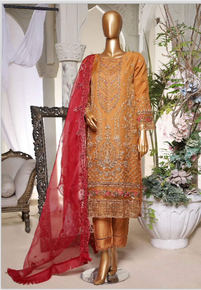 Festive Formal Mahpara Orange 3 Piece Suit