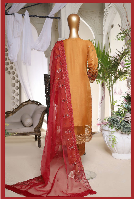 Festive Formal Mahpara Orange 3 Piece Suit