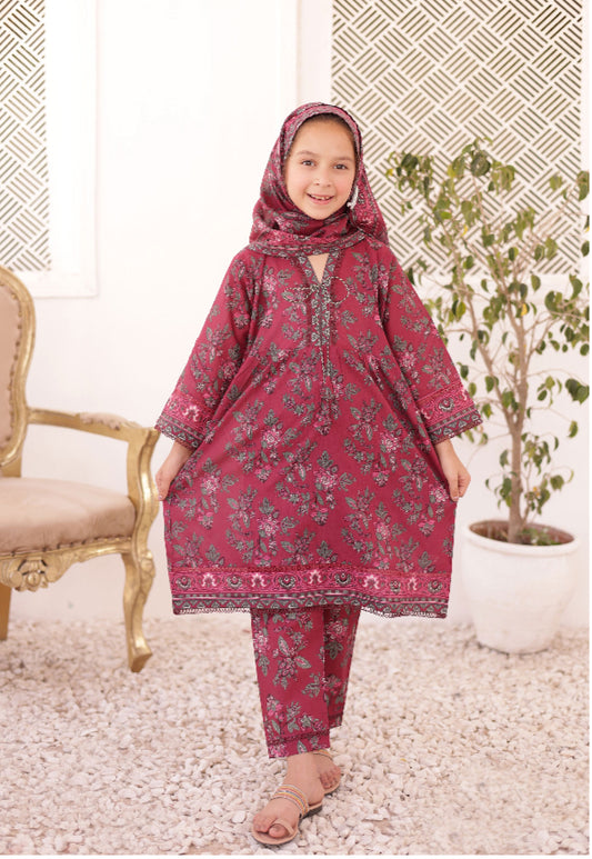 Shifa Printed Kids Lawn Stitch 3 Piece Set