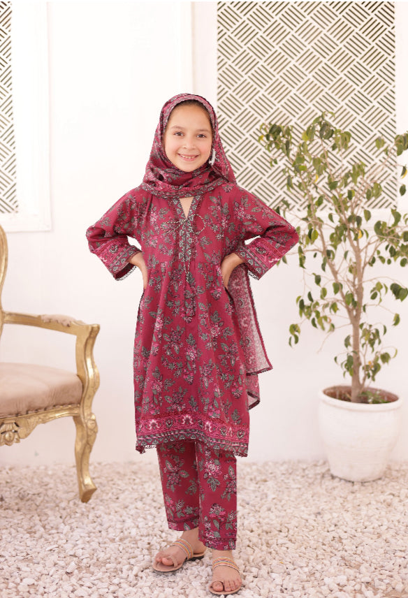 Shifa Printed Kids Lawn Stitch 3 Piece Set