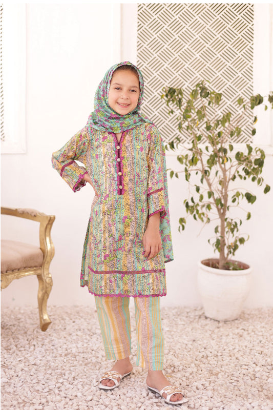 Shifa Printed Kids Lawn Stitch 3 Piece Set