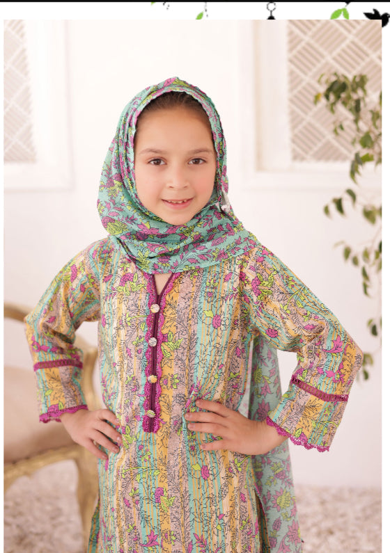 Shifa Printed Kids Lawn Stitch 3 Piece Set