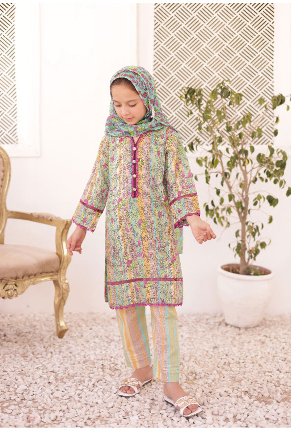 Shifa Printed Kids Lawn Stitch 3 Piece Set