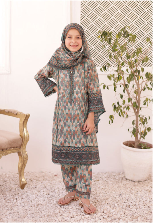 Shifa Printed Kids Lawn Stitch 3 Piece Set