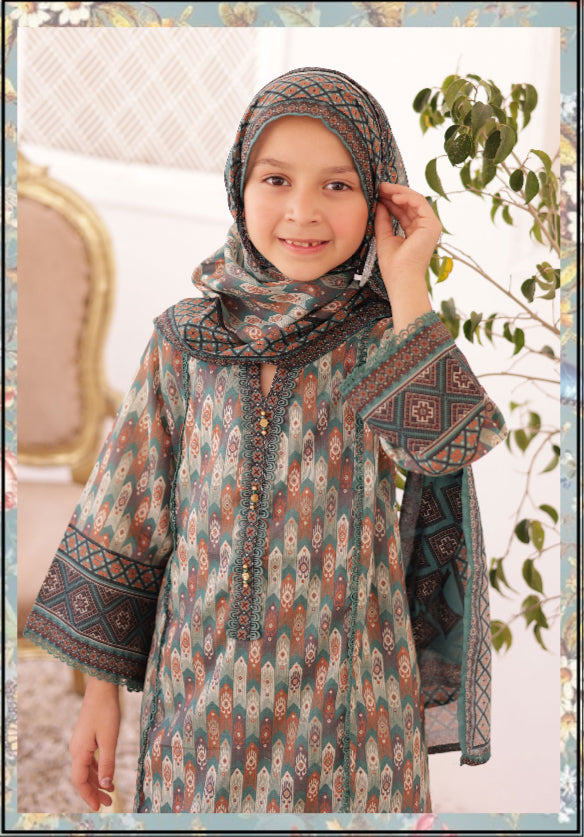 Shifa Printed Kids Lawn Stitch 3 Piece Set