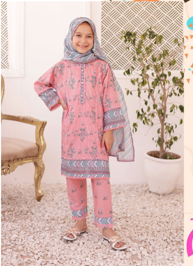 Shifa Printed Kids Lawn Stitch 3 Piece Set