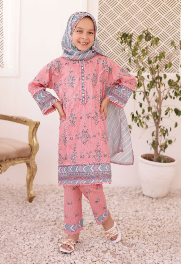 Shifa Printed Kids Lawn Stitch 3 Piece Set