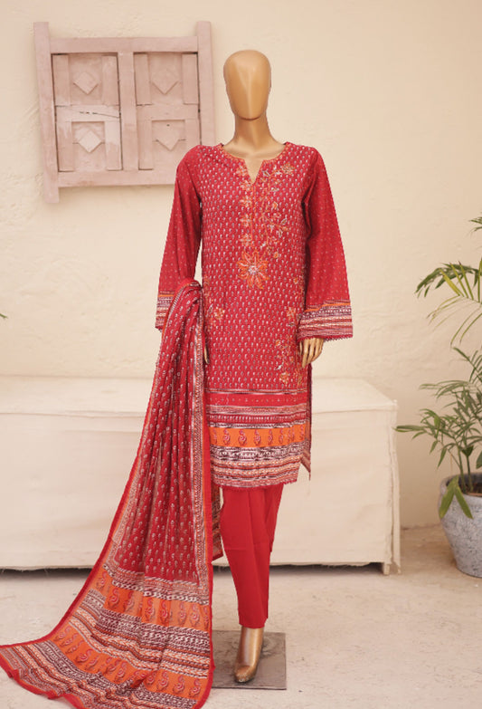 Embroidery Lawn Collection 3 Piece Set - RED