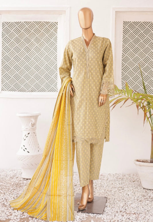 Summer Cutwork Embroidery 3 Piece - YELLOW