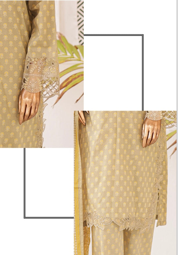 Summer Cutwork Embroidery 3 Piece - YELLOW