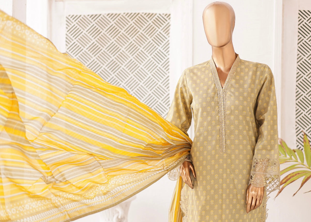 Summer Cutwork Embroidery 3 Piece - YELLOW