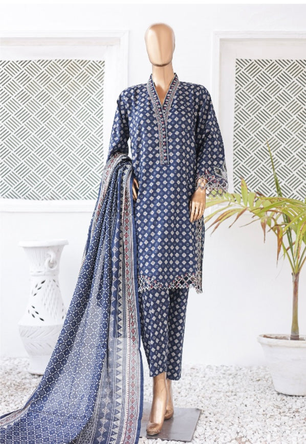 Summer Cutwork Embroidery 3 Piece - BLUE