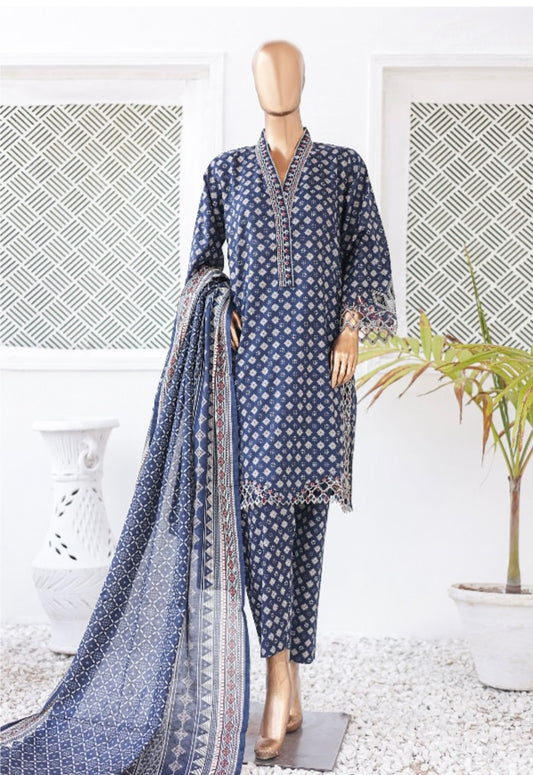 Summer Cutwork Embroidery 3 Piece - BLUE