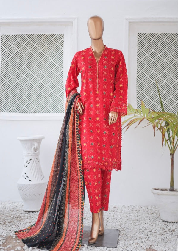 Summer Cutwork Embroidery 3 Piece - RED