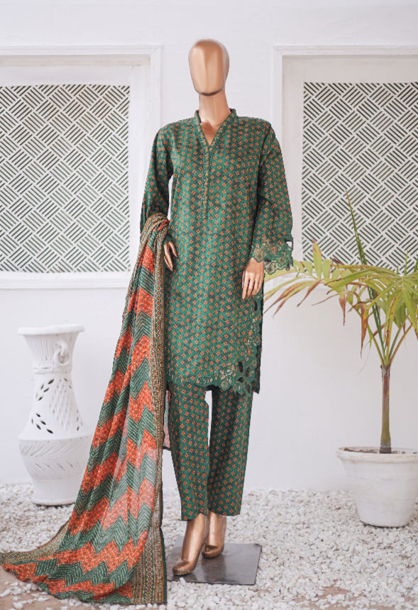 Summer Cutwork Embroidery 3 Piece - GREEN