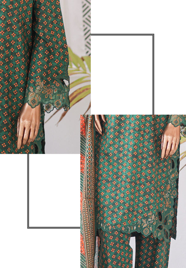 Summer Cutwork Embroidery 3 Piece - GREEN