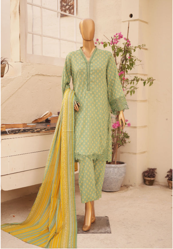 Summer Cutwork Embroidery 3 Piece - GREEN