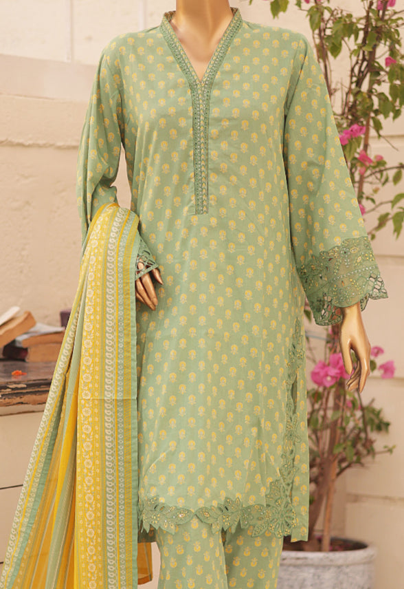 Summer Cutwork Embroidery 3 Piece - GREEN