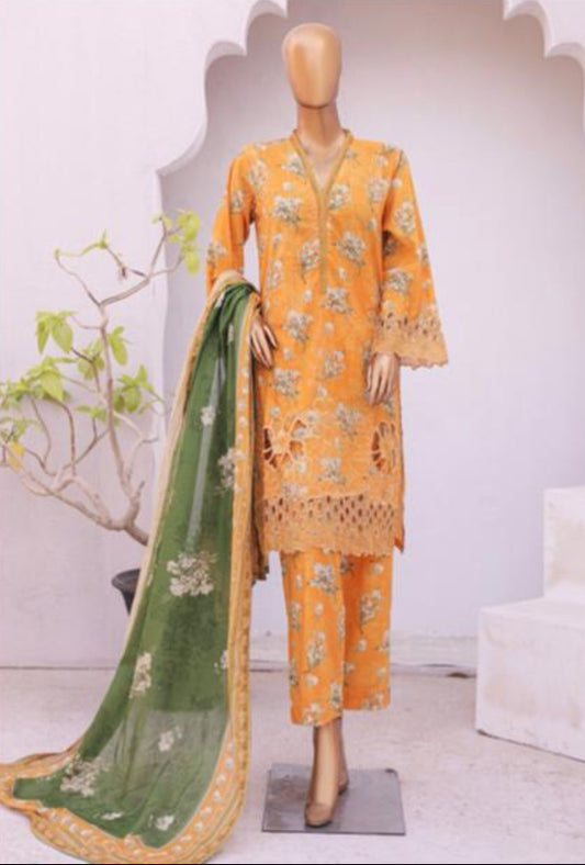 Eid Tara Bagh Exclusive Chicken Kari 3 Piece Lawn Wear - ORANGE