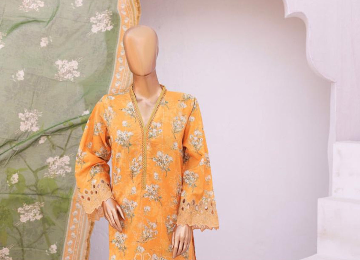 Eid Tara Bagh Exclusive Chicken Kari 3 Piece Lawn Wear - ORANGE