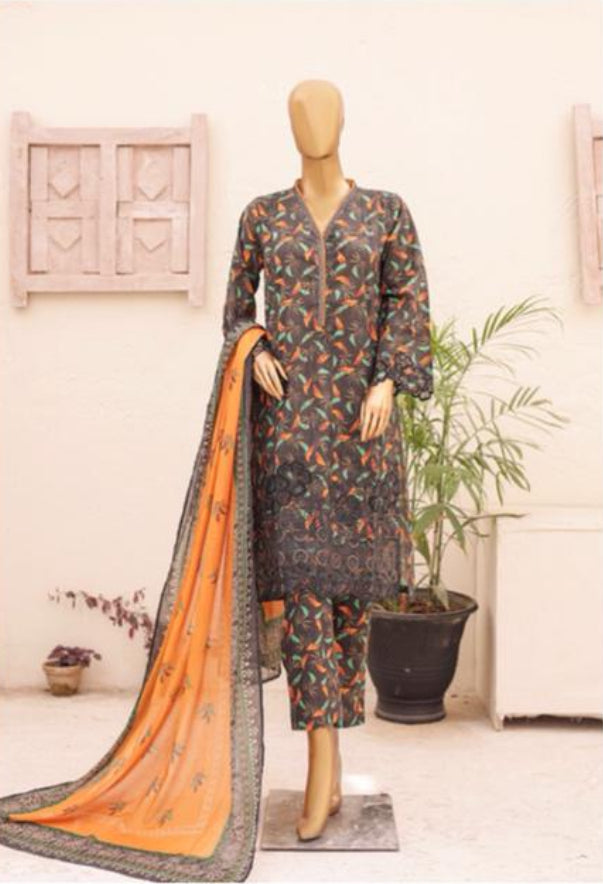 Eid Tara Bagh Exclusive Chicken Kari 3 Piece Lawn Wear - BROWN