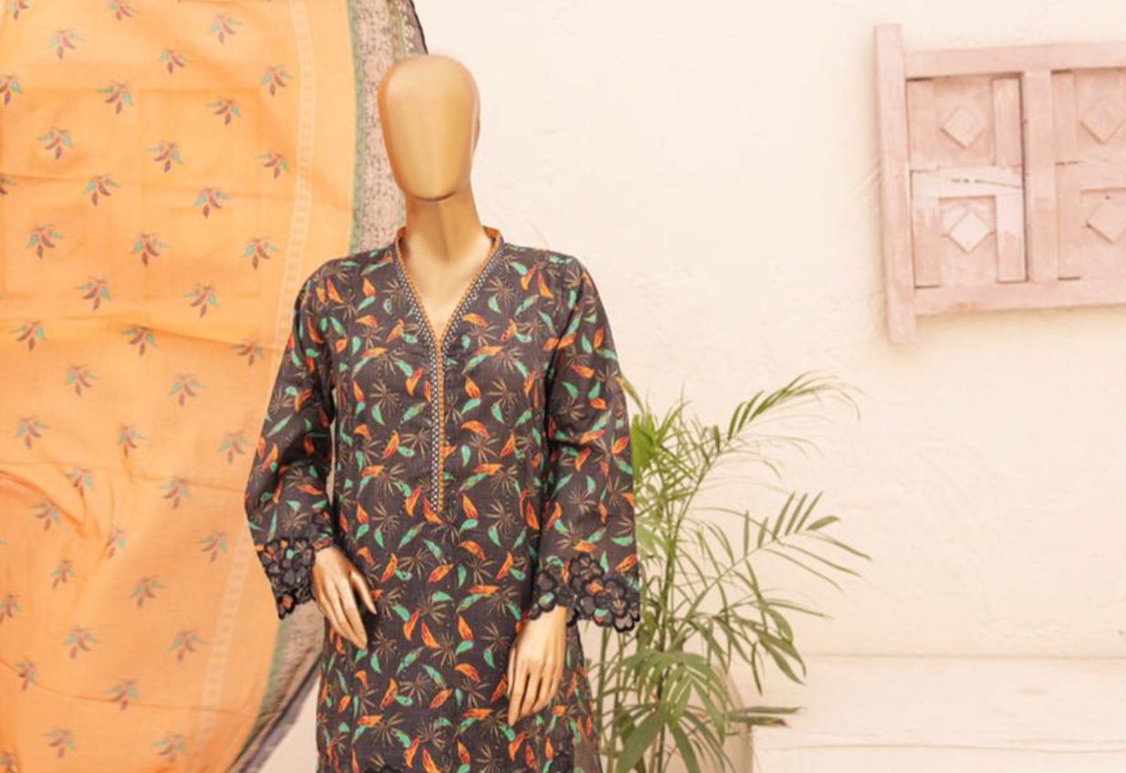 Eid Tara Bagh Exclusive Chicken Kari 3 Piece Lawn Wear - BROWN