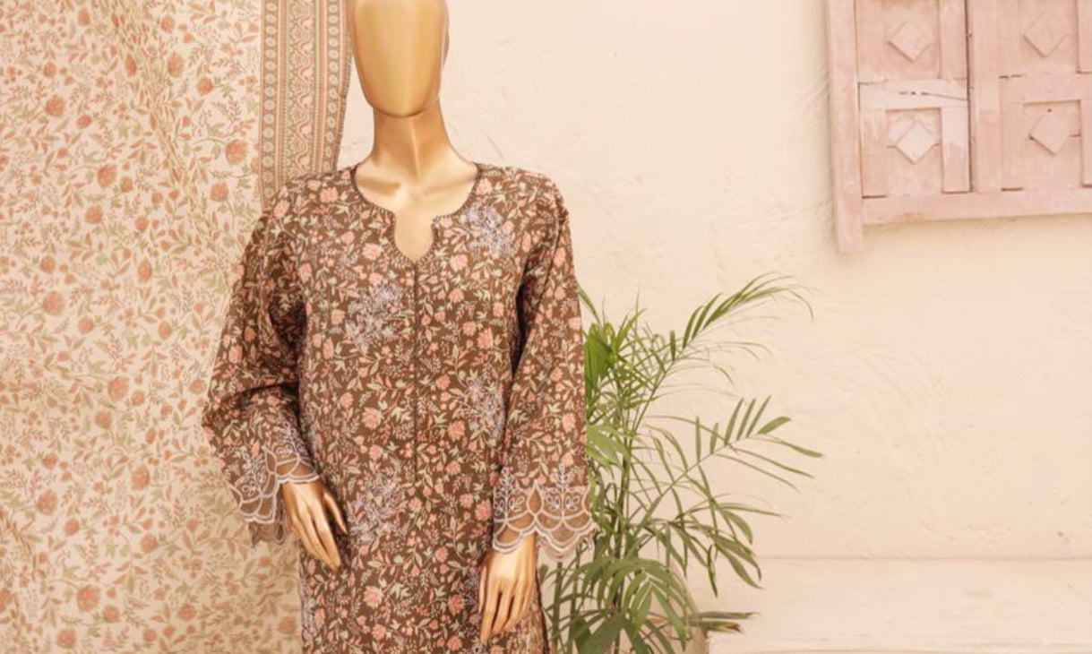 Eid Tara Bagh Exclusive Chicken Kari 3 Piece Lawn Wear - LIGHT BROWN