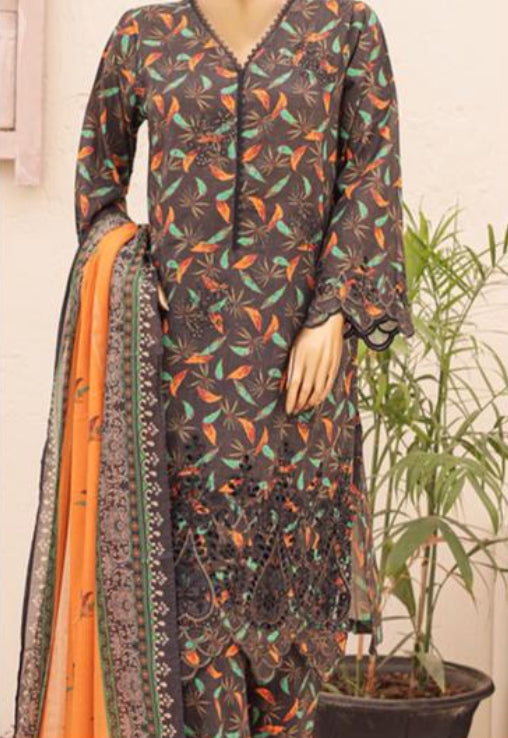 Eid Tara Bagh Exclusive Chicken Kari 3 Piece Lawn Wear - BROWN/ORAGNE