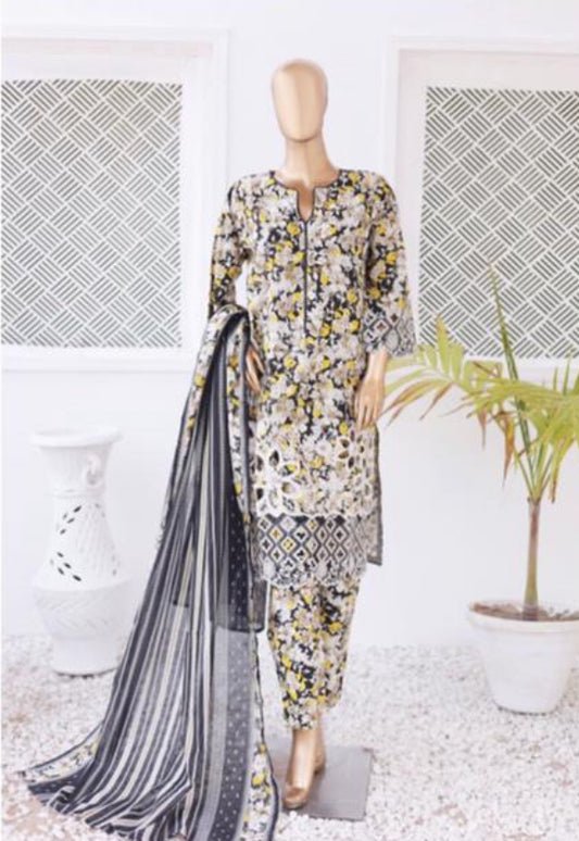 Eid Tara Bagh Exclusive Chicken Kari 3 Piece Lawn Wear - WHITE