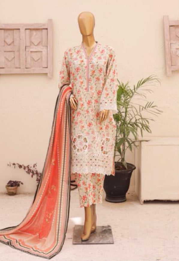 Eid Tara Bagh Exclusive Chicken Kari 3 Piece Lawn Wear - OFFWHITE