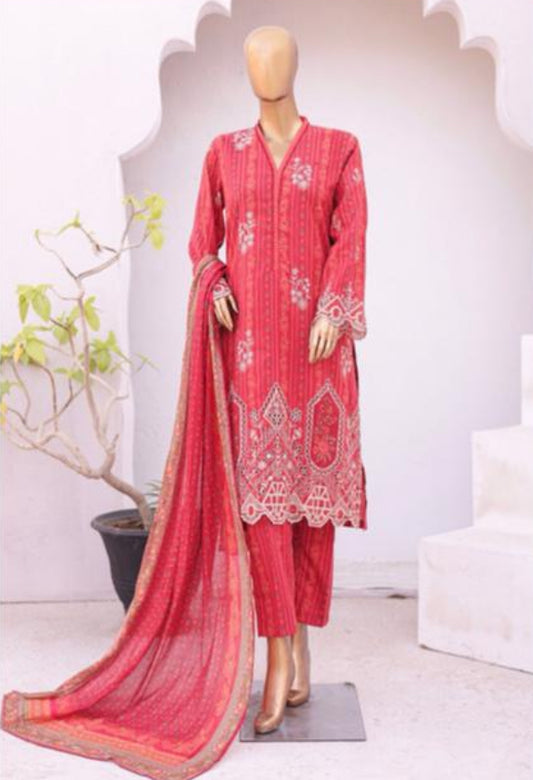 Eid Tara Bagh Exclusive Chicken Kari 3 Piece Lawn Wear - RED/ORANGE