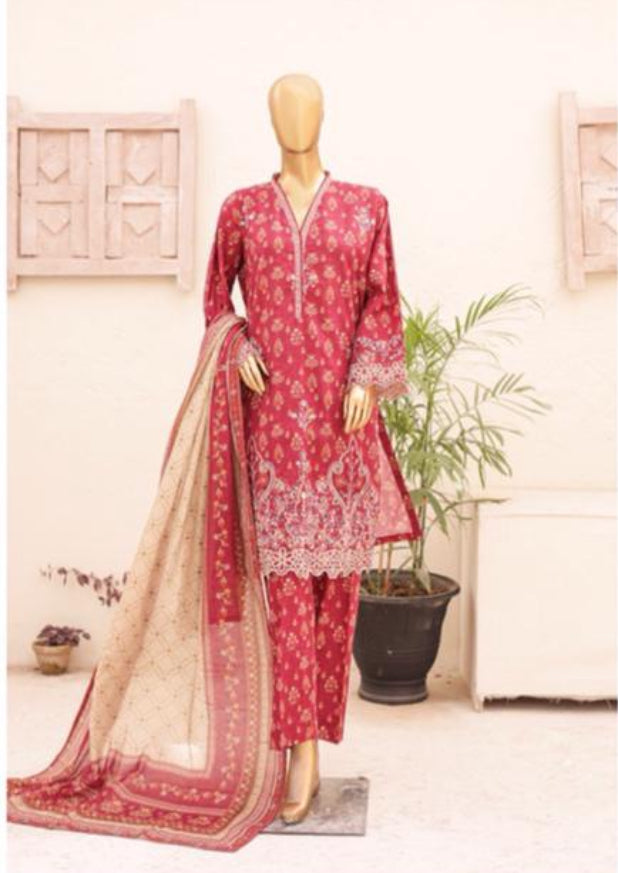 Eid Tara Bagh Exclusive Chicken Kari 3 Piece Lawn Wear - MAROON