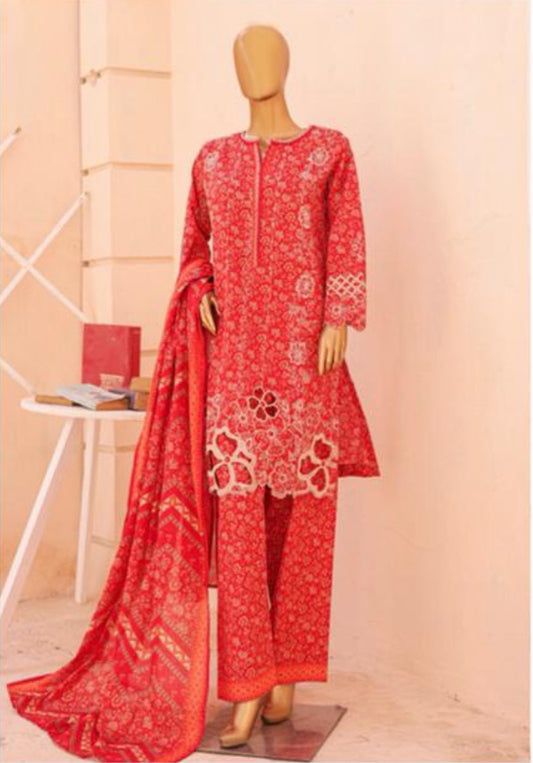 Eid Tara Bagh Exclusive Chicken Kari 3 Piece Lawn Wear - ORANGE/RED