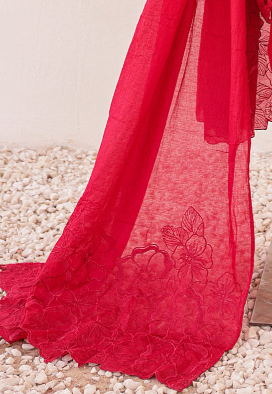 Cutwork Full Embroidered Shirt & Dupatta EID Collection - RED