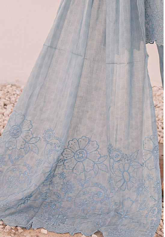 Cutwork Full Embroidered Shirt & Dupatta EID Collection - SKY BLUE