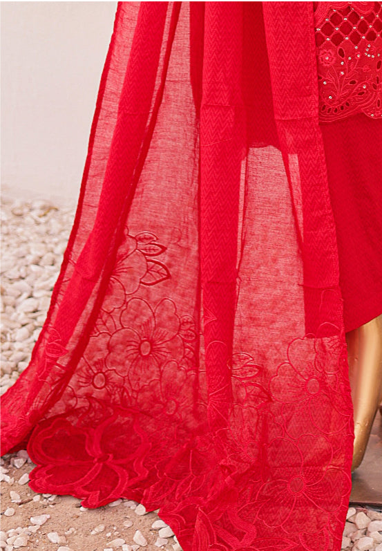 Cutwork Full Embroidered Shirt & Dupatta EID Collection - RED