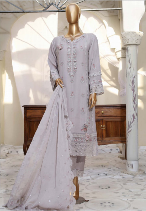 Luxury 3 Piece Lawn with Embroidered Chiffon Dupatta - LIGHT GREY