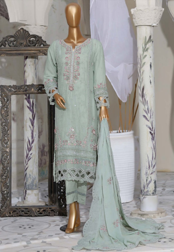 Luxury 3 Piece Lawn with Embroidered Chiffon Dupatta - PASTEL GREEN