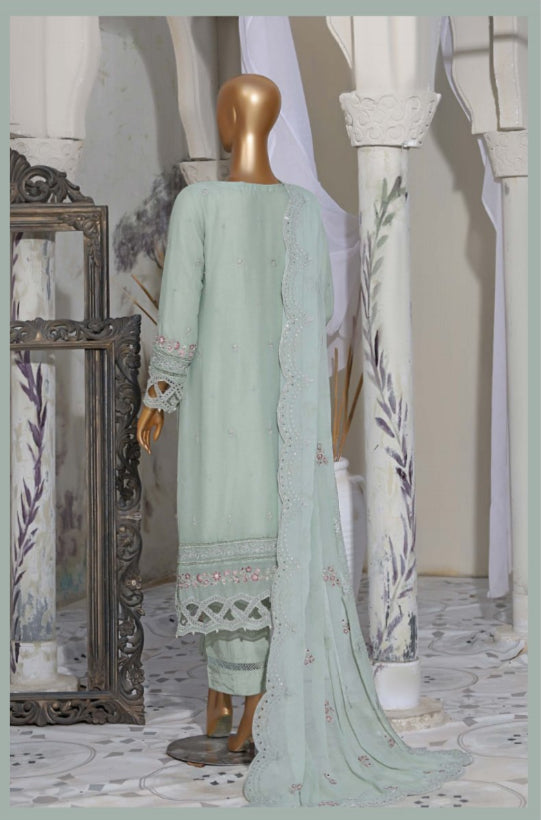 Luxury 3 Piece Lawn with Embroidered Chiffon Dupatta - PASTEL GREEN